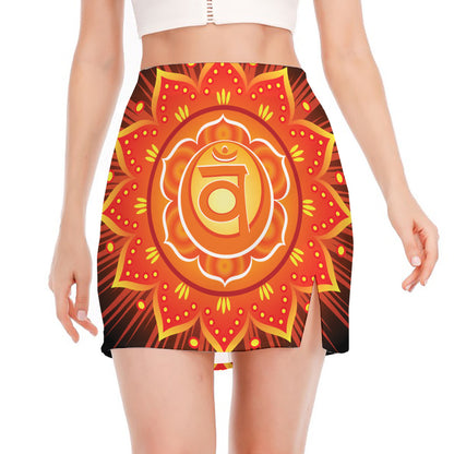 Swadhisthana Chakra Mandala Print Side Slit Mini Skirt