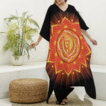Swadhisthana Chakra Mandala Print Silk V-Neck Kaftan Dress