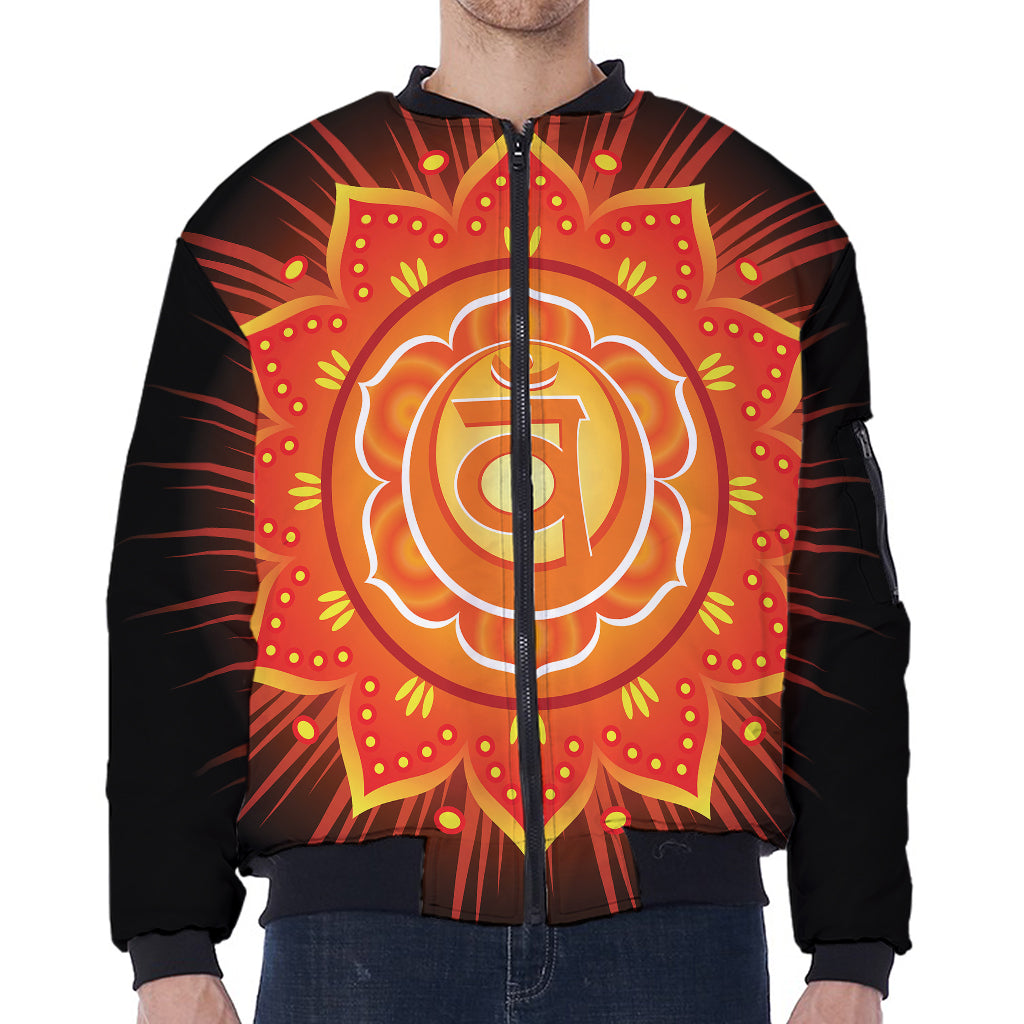 Swadhisthana Chakra Mandala Print Zip Sleeve Bomber Jacket
