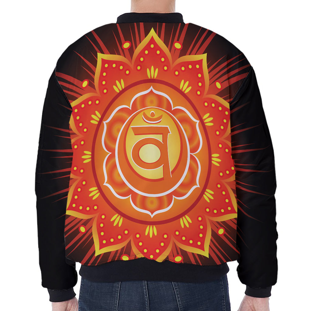 Swadhisthana Chakra Mandala Print Zip Sleeve Bomber Jacket