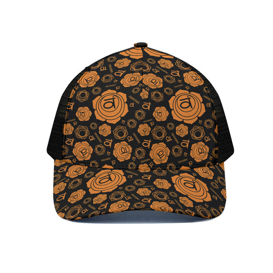 Swadhisthana Chakra Pattern Print Black Mesh Trucker Cap