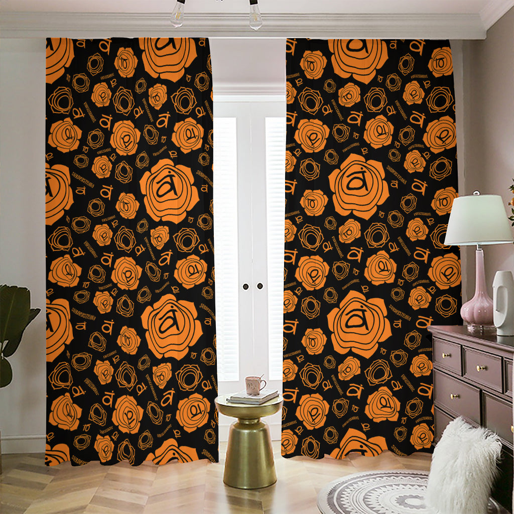 Swadhisthana Chakra Pattern Print Blackout Pencil Pleat Curtains