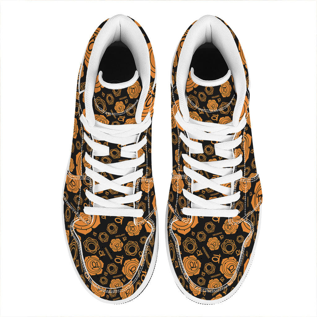 Swadhisthana Chakra Pattern Print High Top Leather Sneakers