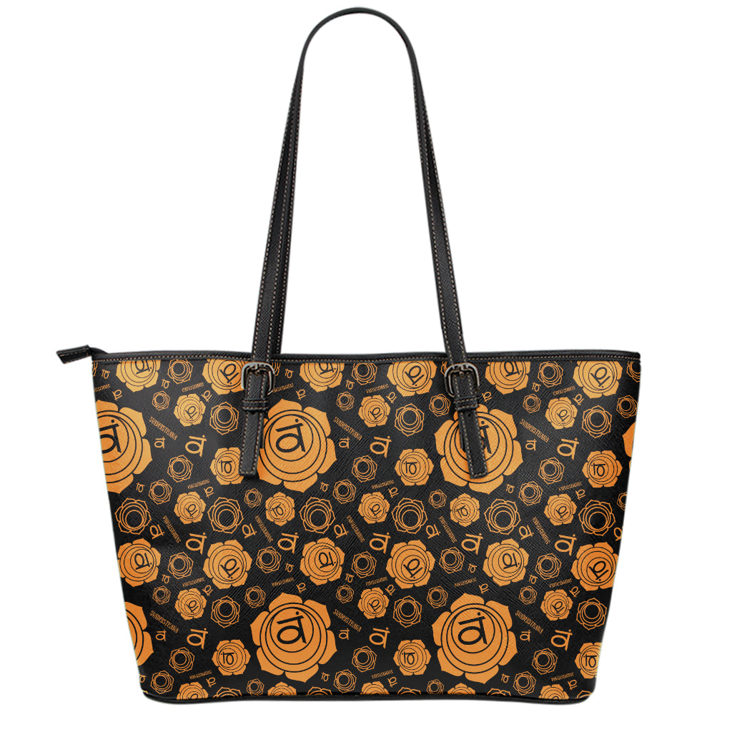 Swadhisthana Chakra Pattern Print Leather Tote Bag