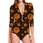 Swadhisthana Chakra Pattern Print Long Sleeve Swimsuit