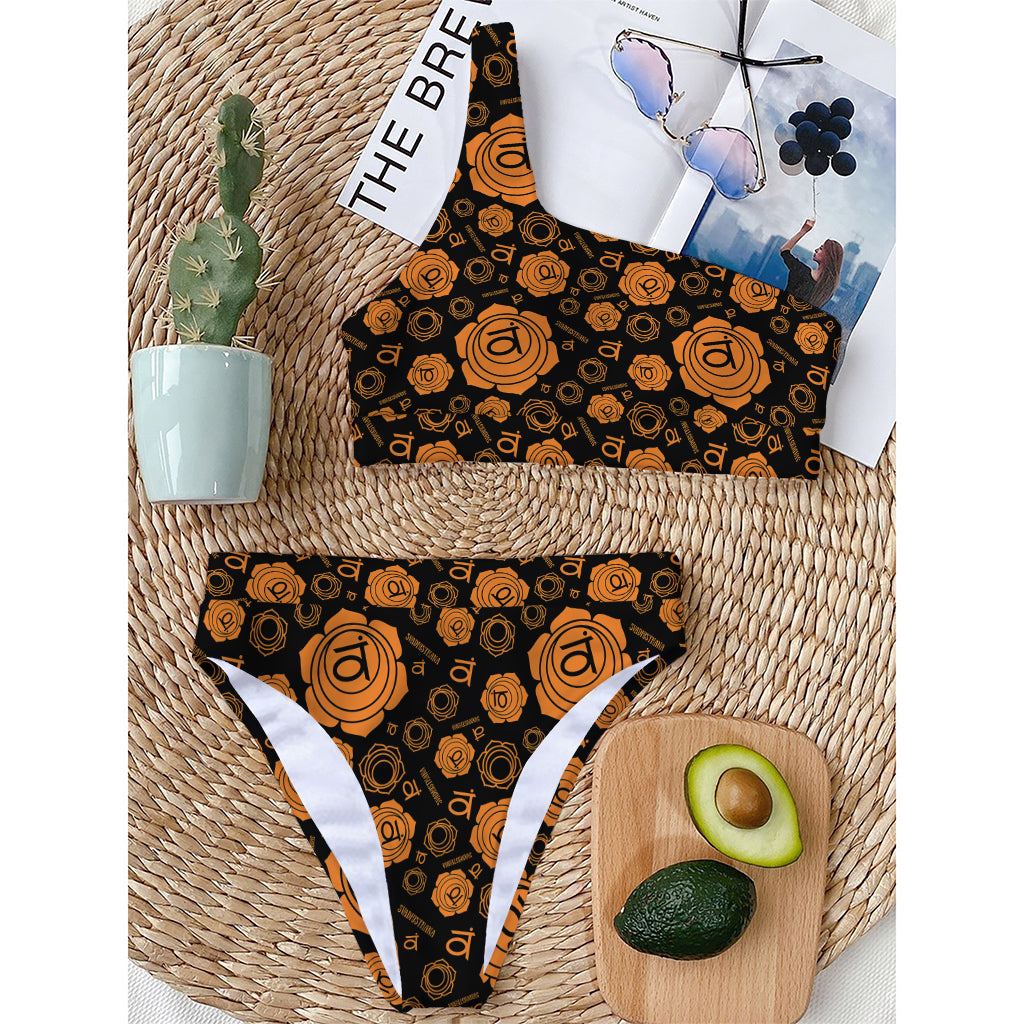 Swadhisthana Chakra Pattern Print One Shoulder Bikini Top