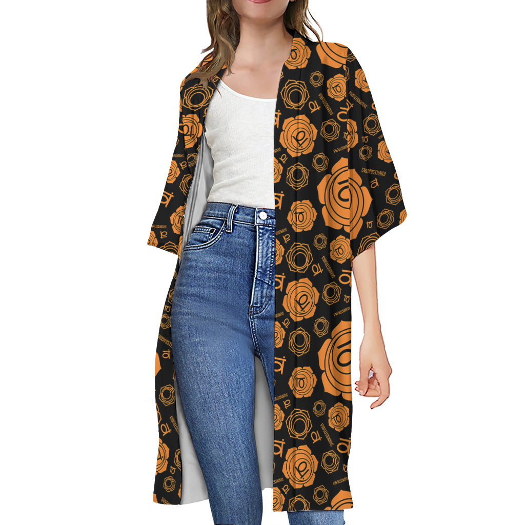 Swadhisthana Chakra Pattern Print Open Front Beach Cover Up