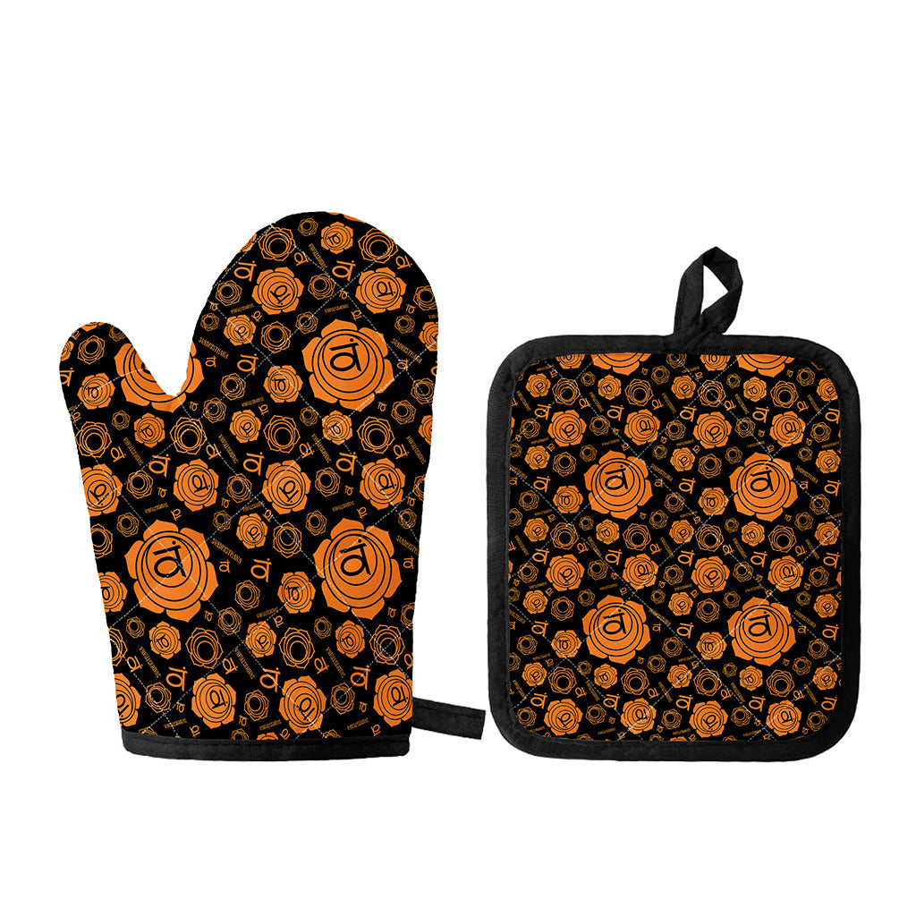 Swadhisthana Chakra Pattern Print Oven Mitt And Pot Holder Set