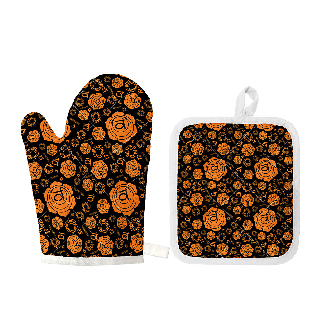 Swadhisthana Chakra Pattern Print Oven Mitt And Pot Holder Set