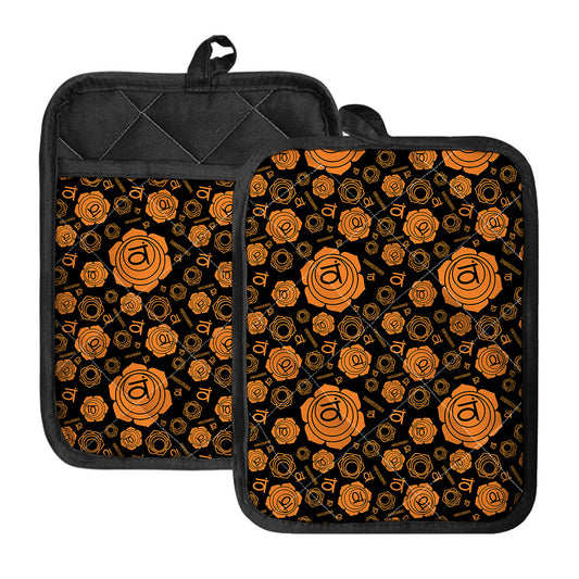 Swadhisthana Chakra Pattern Print Pot Holders With Pocket