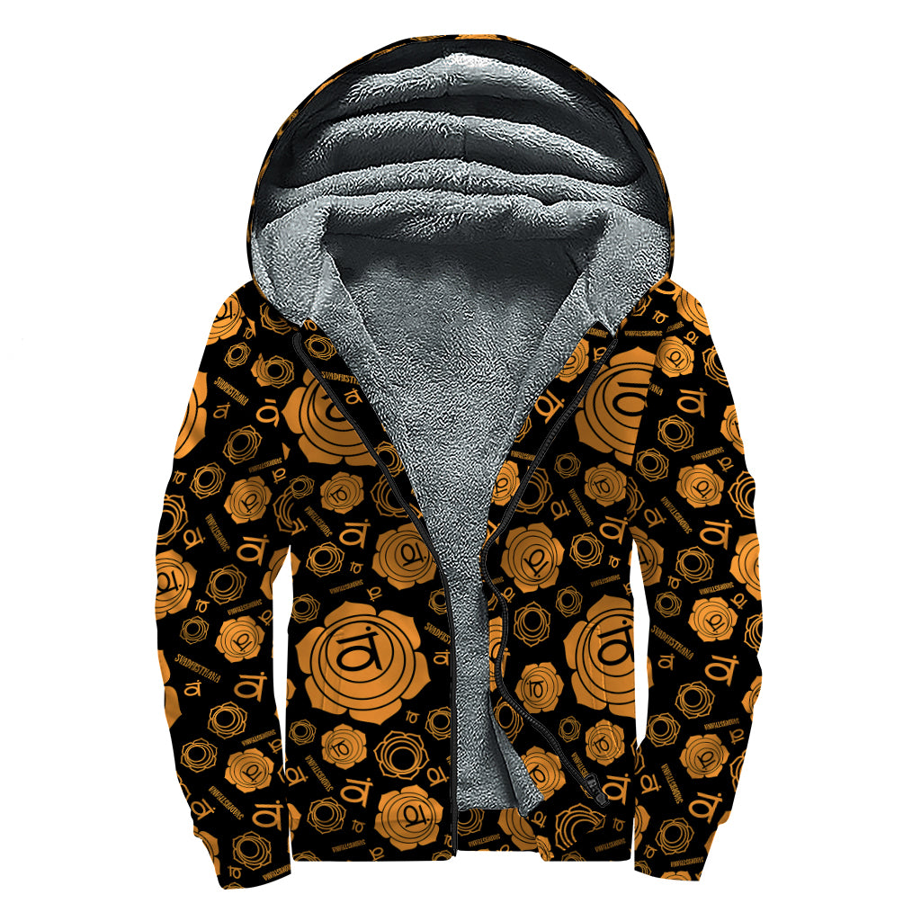 Swadhisthana Chakra Pattern Print Sherpa Lined Zip Up Hoodie