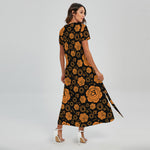 Swadhisthana Chakra Pattern Print Short Sleeve Maxi Dress