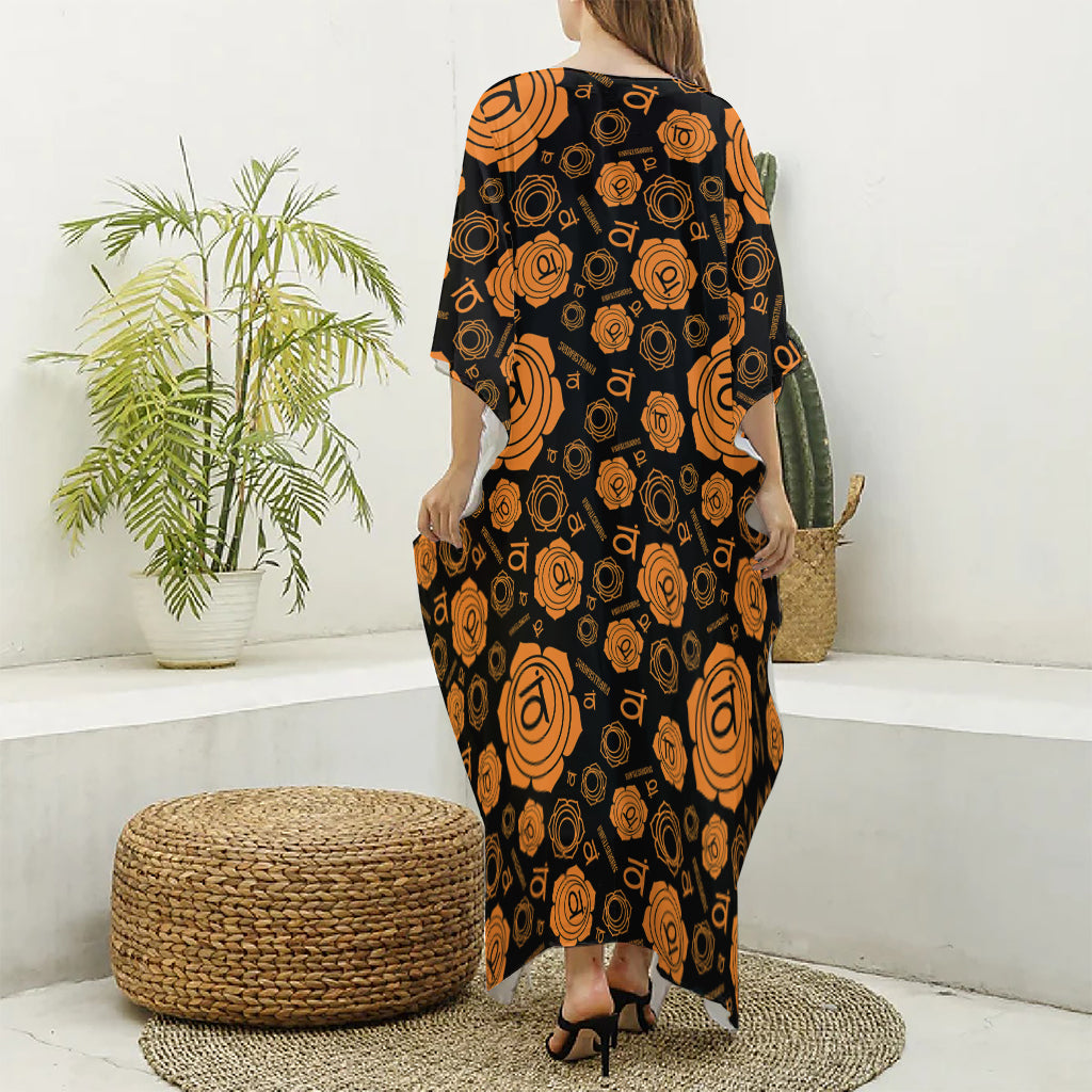 Swadhisthana Chakra Pattern Print Silk V-Neck Kaftan Dress