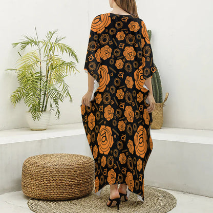 Swadhisthana Chakra Pattern Print Silk V-Neck Kaftan Dress