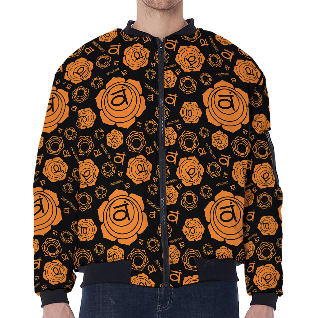 Swadhisthana Chakra Pattern Print Zip Sleeve Bomber Jacket