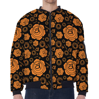 Swadhisthana Chakra Pattern Print Zip Sleeve Bomber Jacket