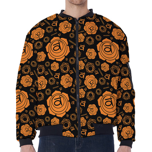 Swadhisthana Chakra Pattern Print Zip Sleeve Bomber Jacket