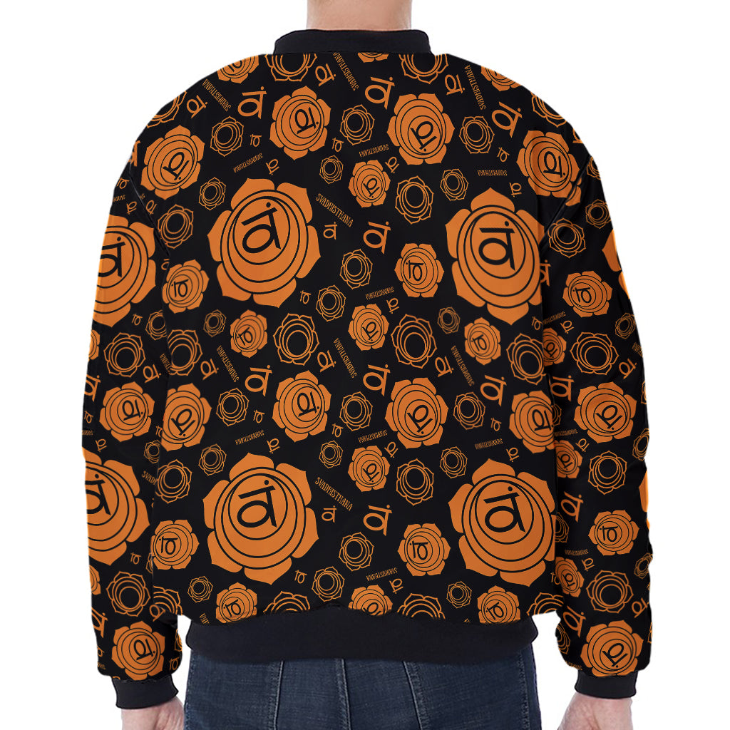 Swadhisthana Chakra Pattern Print Zip Sleeve Bomber Jacket