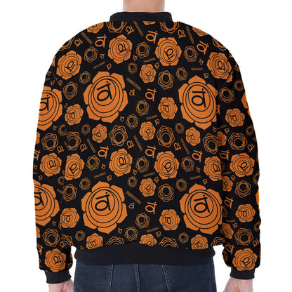 Swadhisthana Chakra Pattern Print Zip Sleeve Bomber Jacket