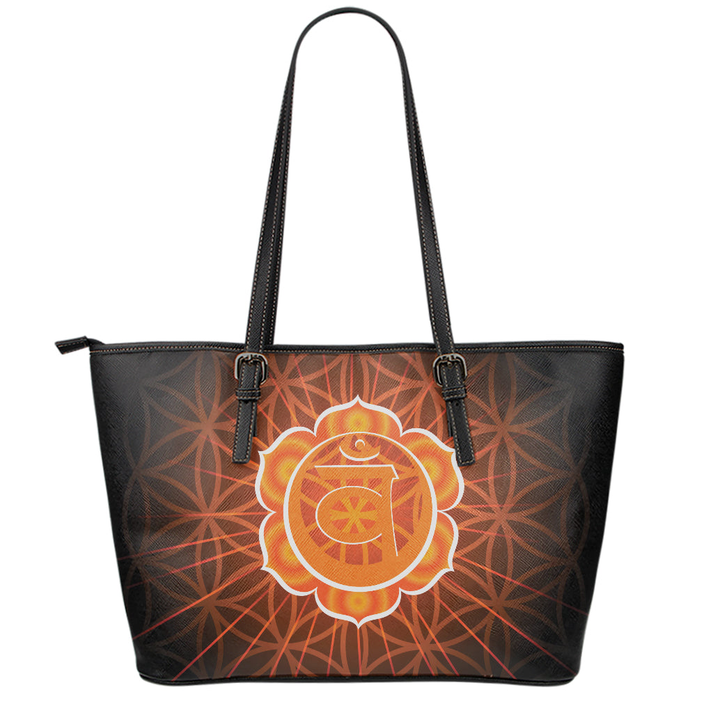 Swadhisthana Chakra Spiritual Print Leather Tote Bag