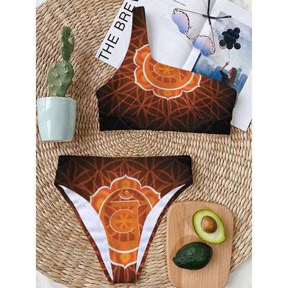 Swadhisthana Chakra Spiritual Print One Shoulder Bikini Top