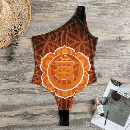 Swadhisthana Chakra Spiritual Print One Shoulder Bodysuit