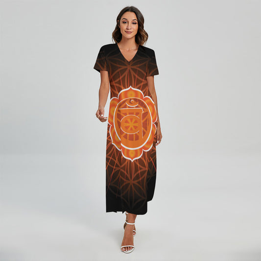 Swadhisthana Chakra Spiritual Print Short Sleeve Maxi Dress