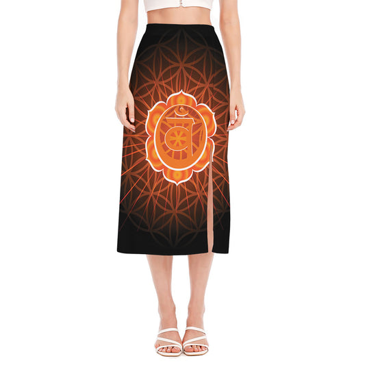 Swadhisthana Chakra Spiritual Print Side Slit Midi Skirt