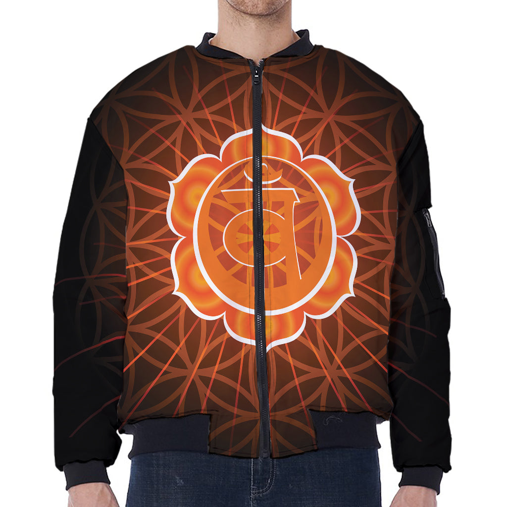 Swadhisthana Chakra Spiritual Print Zip Sleeve Bomber Jacket
