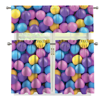 Sweet Candy Ball Pattern Print 3 Piece Kitchen Curtains