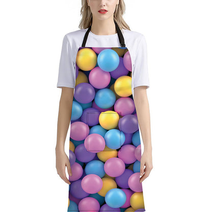 Sweet Candy Ball Pattern Print Bib Apron With Pocket