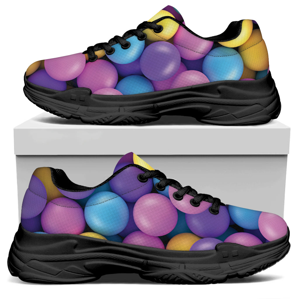 Sweet Candy Ball Pattern Print Black Chunky Shoes