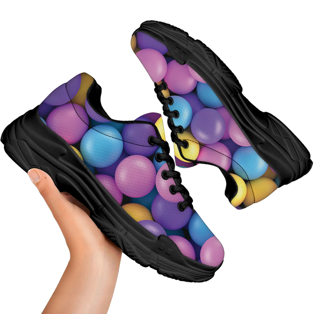 Sweet Candy Ball Pattern Print Black Chunky Shoes