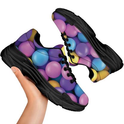 Sweet Candy Ball Pattern Print Black Chunky Shoes
