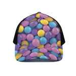 Sweet Candy Ball Pattern Print Black Mesh Trucker Cap