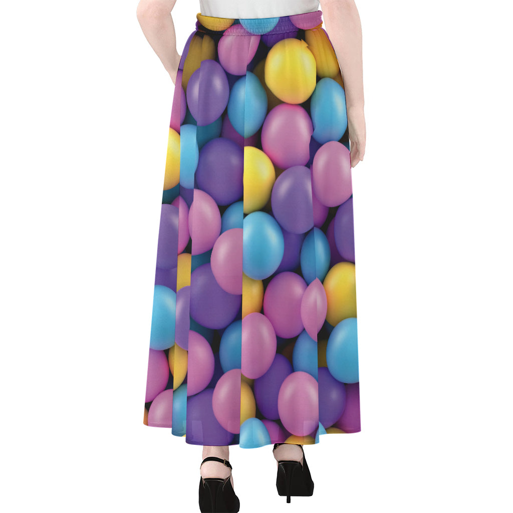 Sweet Candy Ball Pattern Print Chiffon Maxi Skirt