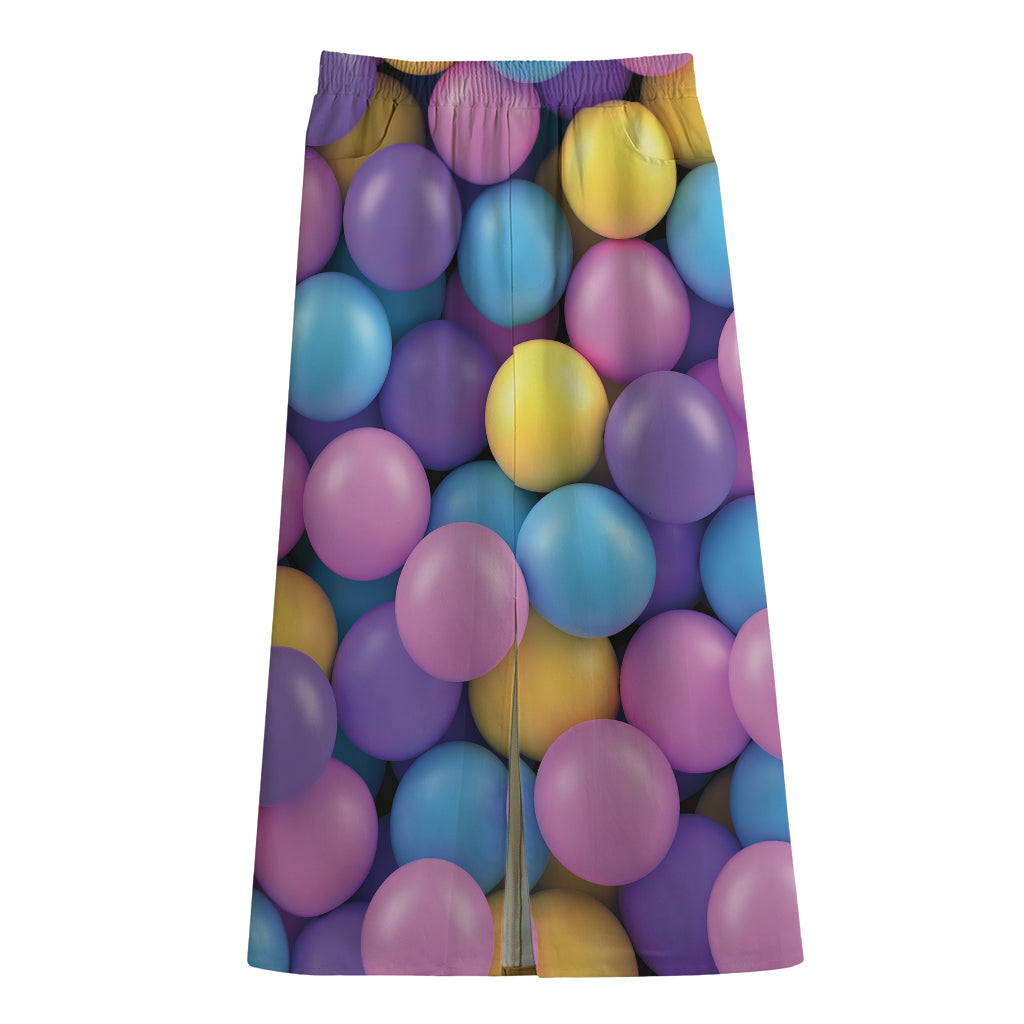 Sweet Candy Ball Pattern Print Cotton Front Slit Maxi Skirt