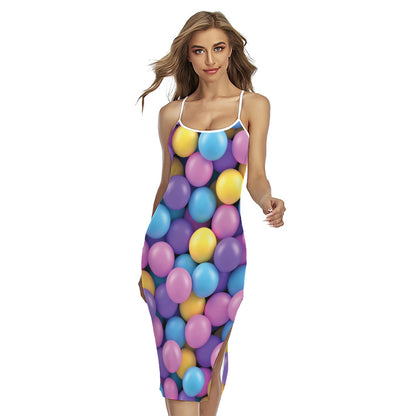 Sweet Candy Ball Pattern Print Cross Back Cami Dress