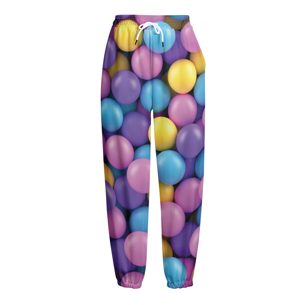 Sweet Candy Ball Pattern Print Fleece Lined Knit Pants