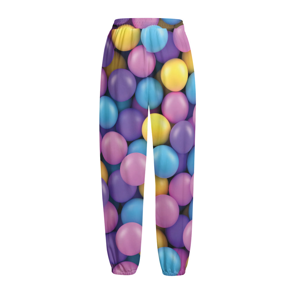 Sweet Candy Ball Pattern Print Fleece Lined Knit Pants