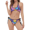 Sweet Candy Ball Pattern Print Halter Scoop Tie Side Bikini