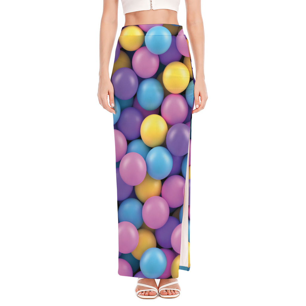 Sweet Candy Ball Pattern Print High Slit Maxi Skirt