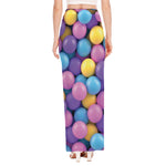 Sweet Candy Ball Pattern Print High Slit Maxi Skirt