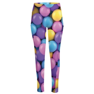 Sweet Candy Ball Pattern Print High-Waisted Pocket Leggings