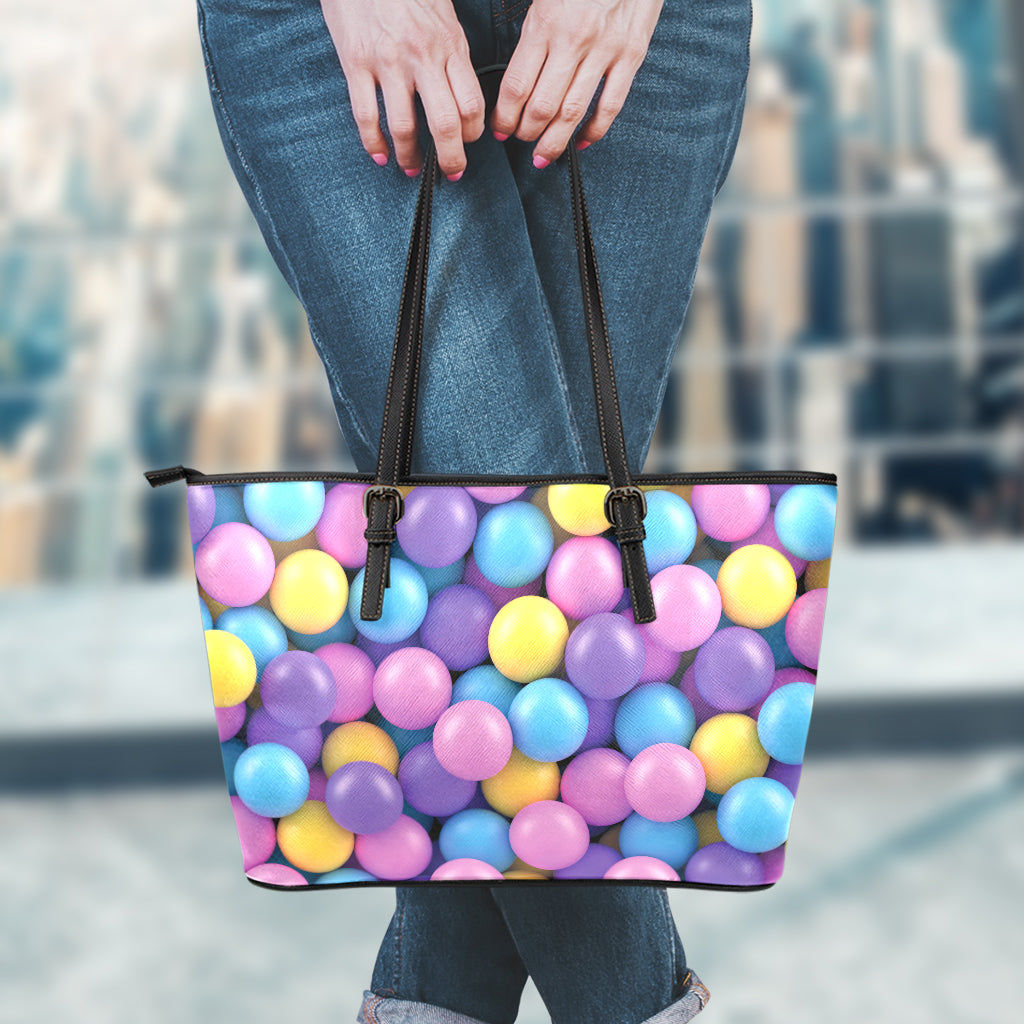 Sweet Candy Ball Pattern Print Leather Tote Bag