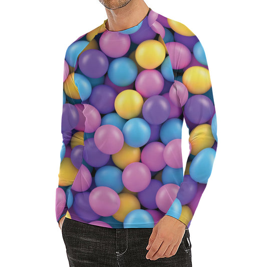 Sweet Candy Ball Pattern Print Men's Long Sleeve Rash Guard