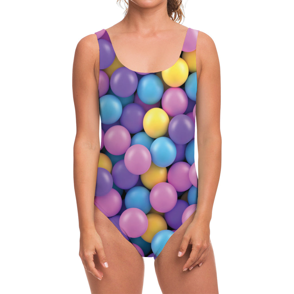 Sweet Candy Ball Pattern Print One Piece Swimsuit