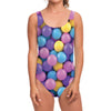 Sweet Candy Ball Pattern Print One Piece Swimsuit