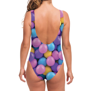 Sweet Candy Ball Pattern Print One Piece Swimsuit