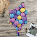 Sweet Candy Ball Pattern Print One Shoulder Bodysuit